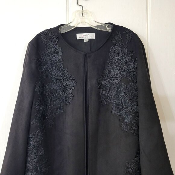Tahari Arthur S. Levine Black Ultra Suede Jacket with Lace Applique - Picture 7 of 7